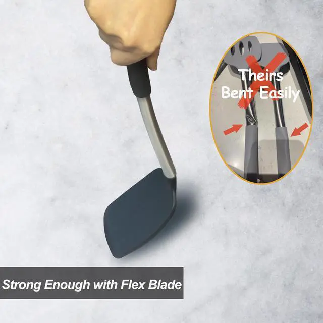 Alt view image 4 of 7 - 2 Pack Spatulas, Solid & Slotted Silicone Spatula Set, Stainless Steel Handle Coated with Silicone, Non Stick Turners, Heat Resistant Rubber Spatulas for Fish, Eggs, Pancakes, WOK, Black