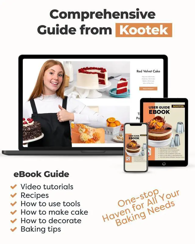 Alt view image 5 of 6 - Cake Decorating Kit Baking Supplies Set Cake Turntable with 2 Frosting Straight Angled Spatula 3 Icing Smoother Scrapers Baking Accessories Tools for Beginners and Pros, Mother's Day, White