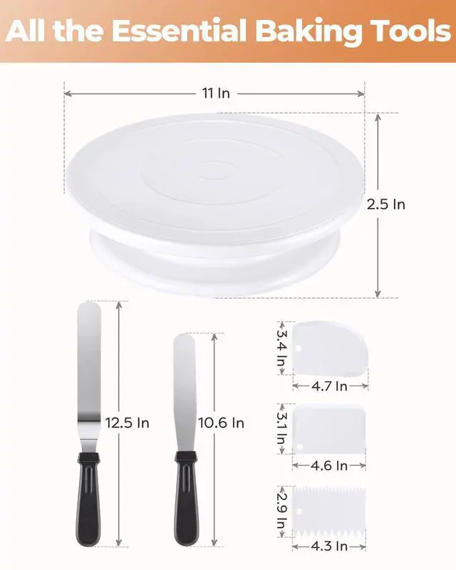 Alt view image 6 of 6 - Cake Decorating Kit Baking Supplies Set Cake Turntable with 2 Frosting Straight Angled Spatula 3 Icing Smoother Scrapers Baking Accessories Tools for Beginners and Pros, Mother's Day, White