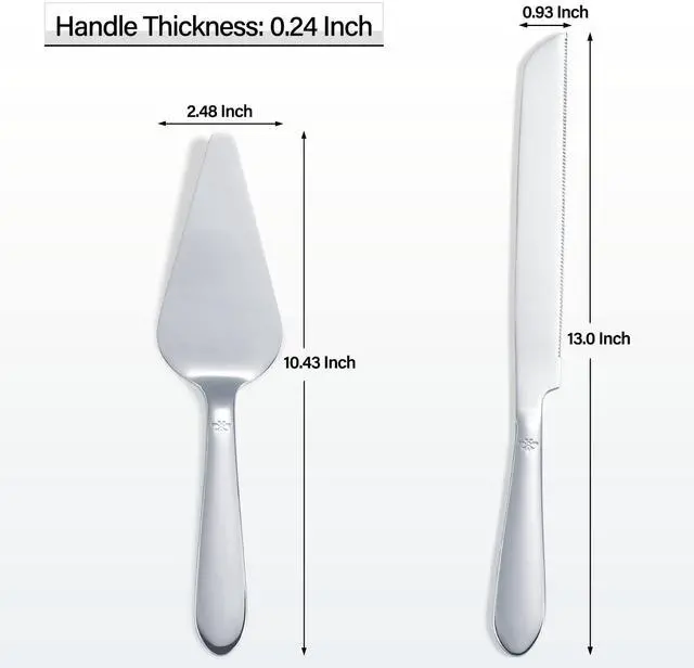 Alt view image 4 of 7 - Cake Cutting Set for Wedding, Elegant Cake Knife and Server Set with Thickened Stainless Steel Rounded Edges, Cake Cutter and Pie Spatula for Birthday Anniversary, 2 Pcs, Silver