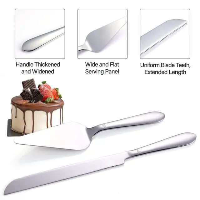 Alt view image 5 of 7 - Cake Cutting Set for Wedding, Elegant Cake Knife and Server Set with Thickened Stainless Steel Rounded Edges, Cake Cutter and Pie Spatula for Birthday Anniversary, 2 Pcs, Silver
