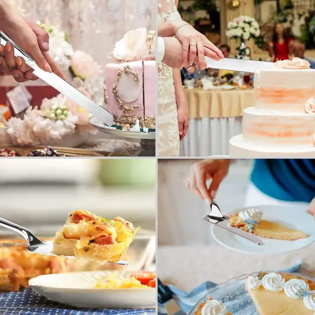 Alt view image 7 of 7 - Cake Cutting Set for Wedding, Elegant Cake Knife and Server Set with Thickened Stainless Steel Rounded Edges, Cake Cutter and Pie Spatula for Birthday Anniversary, 2 Pcs, Silver