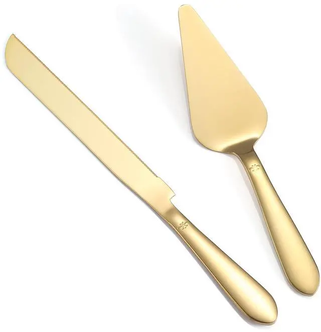 Main image of Cake Cutting Set for Wedding, Elegant Cake Knife and Server Set with Thickened Stainless Steel Rounded Edges, Cake Cutter Pie Spatula for Birthday Anniversary, 2 Pcs, Gold