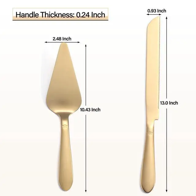 Alt view image 4 of 7 - Cake Cutting Set for Wedding, Elegant Cake Knife and Server Set with Thickened Stainless Steel Rounded Edges, Cake Cutter Pie Spatula for Birthday Anniversary, 2 Pcs, Gold