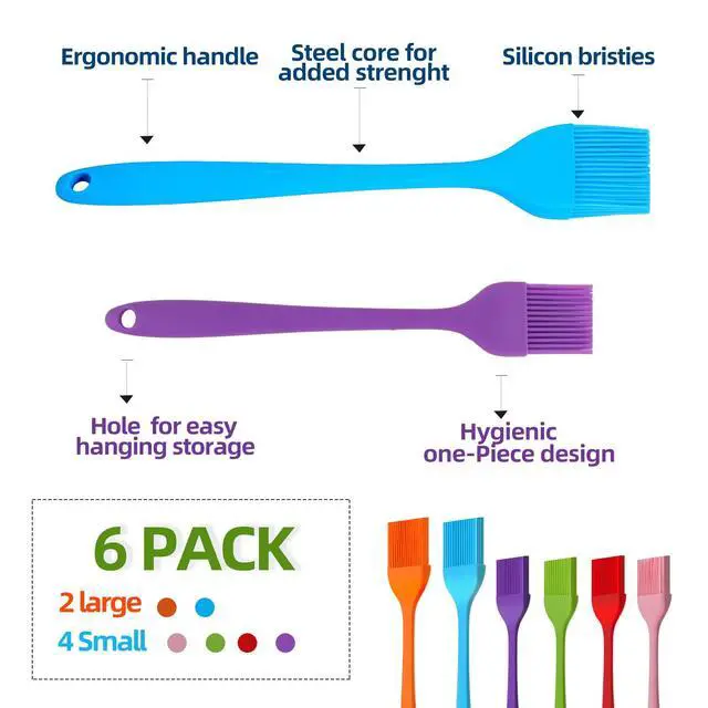Alt view image 2 of 7 - 6 PCS Silicone Basting Brush, Upgrade Pastry Brush,Heat Resistant Silicone Brushes, Premium Cooking Brush for Sauce Marinade Meat Glazing, Oil Brush for BBQ Kitchen Cooking Baking and Grilling