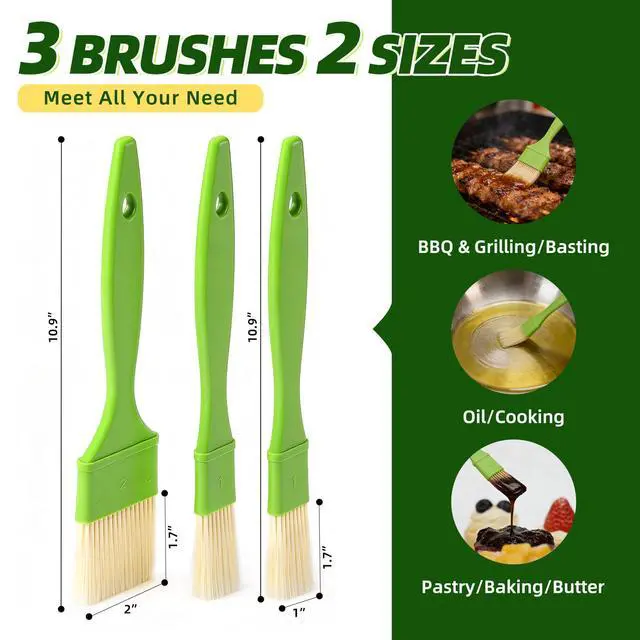 Alt view image 7 of 7 - 3 Pcs Pastry Brush Set, 1/1/2 inch Bristle Basting Brushes for Cooking, Heat Resistant, Kitchen Brush for Oil, BBQ Grill, Butter Sauce, Baking, with Hang Hole Design Green