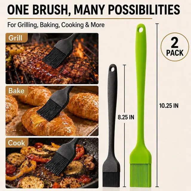 Alt view image 4 of 7 - Silicone Basting Pastry Brush for Baking Cooking Bbq Grill Spread Oil Butter Sauce 2 Pack