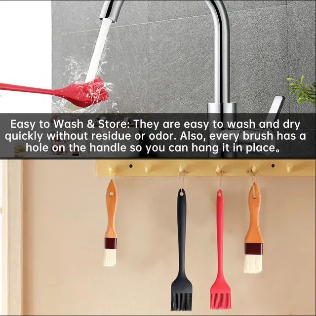 Alt view image 7 of 7 - 4 Pack Silicone Basting Pastry Brushes with 2 Wood Handle Culinary Oil Brushes, Heat Resistant Brush Set, Perfect for BBQ Sauce Barbecue Butter Grill Baking Kitchen Cooking, BPA Free & Dishwasher Safe