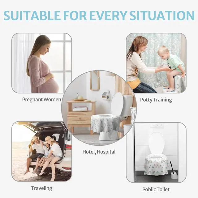 Alt view image 7 of 7 - 20 Pcs Toilet Seat Covers Disposable for Toddlers & Adults, Extra Large Waterproof, Portable Package for Travel, Kids Potty Training
