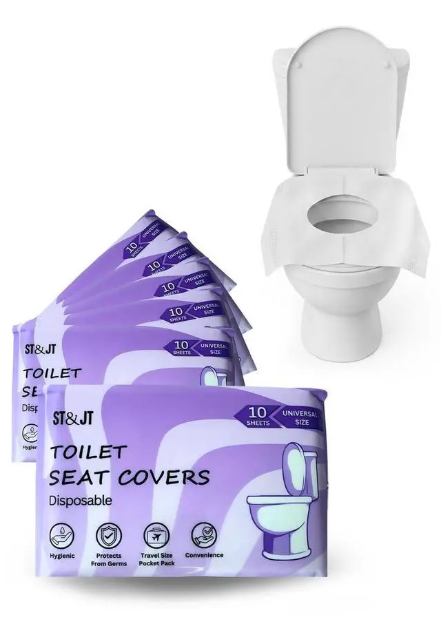 Main image of Disposable Toilet Seat Covers (50 Pack) XL Flushable & Biodegradable Toilet Seat Cover for Travel, Airplane, Camping & Public Restrooms | Adults & Kids