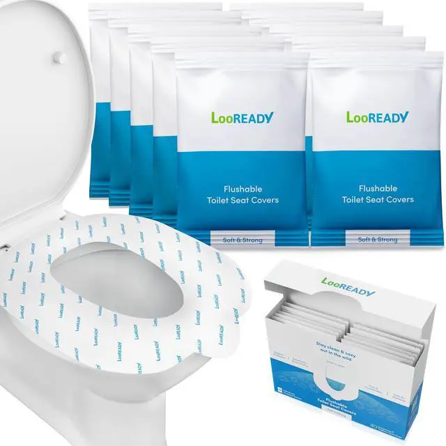 Main image of Toilet Seat Covers Disposable Flushable - Regular Size (16x19) - Travel Size Individually Wrapped, Soft & Strong, Pocket Size, for Public Restrooms at the Office, for Commuters or Holiday (10 Pack)