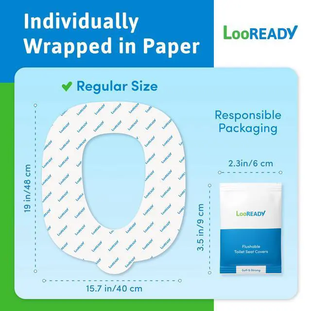 Alt view image 3 of 7 - Toilet Seat Covers Disposable Flushable - Regular Size (16x19) - Travel Size Individually Wrapped, Soft & Strong, Pocket Size, for Public Restrooms at the Office, for Commuters or Holiday (10 Pack)