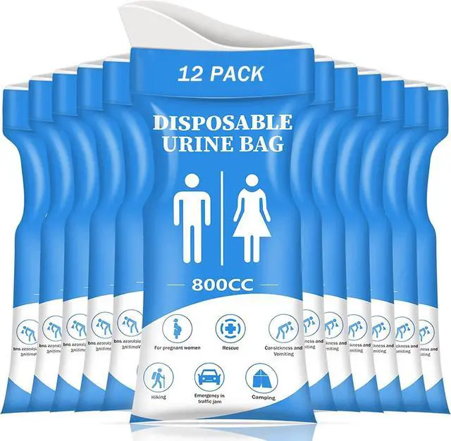 Main image of Disposable Urine Bags for Women/Men, 12 Pack for Travel, Camping, Car Trip