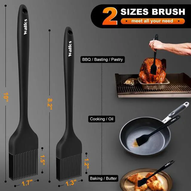 Alt view image 4 of 6 - 600°F Heat Resistant Silicone Basting Brushes BPA Free Pastry Brush, Spread Oil Butter Sauce for BBQ Grill Baking Kitchen Cooking, Dishwasher Safe (2 SIZE)