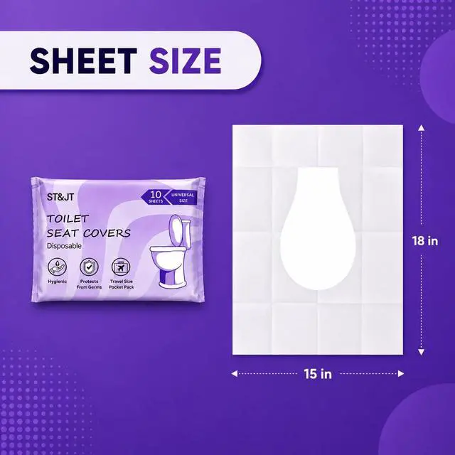 Alt view image 2 of 7 - Disposable Toilet Seat Covers (50 Pack) XL Flushable & Biodegradable Toilet Seat Cover for Travel, Airplane, Camping & Public Restrooms | Adults & Kids