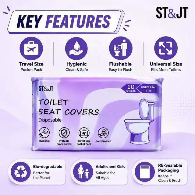 Alt view image 3 of 7 - Disposable Toilet Seat Covers (50 Pack) XL Flushable & Biodegradable Toilet Seat Cover for Travel, Airplane, Camping & Public Restrooms | Adults & Kids