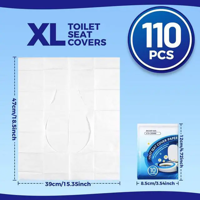 Alt view image 2 of 7 - Toilet Seat Covers Disposable (110 pack), XL Flushable Toilet Seat Covers Travel Paper Toilet Seat Cover for Kids Potty Training, Adults, Biodegradable Travel Essential Accessories for Airplane