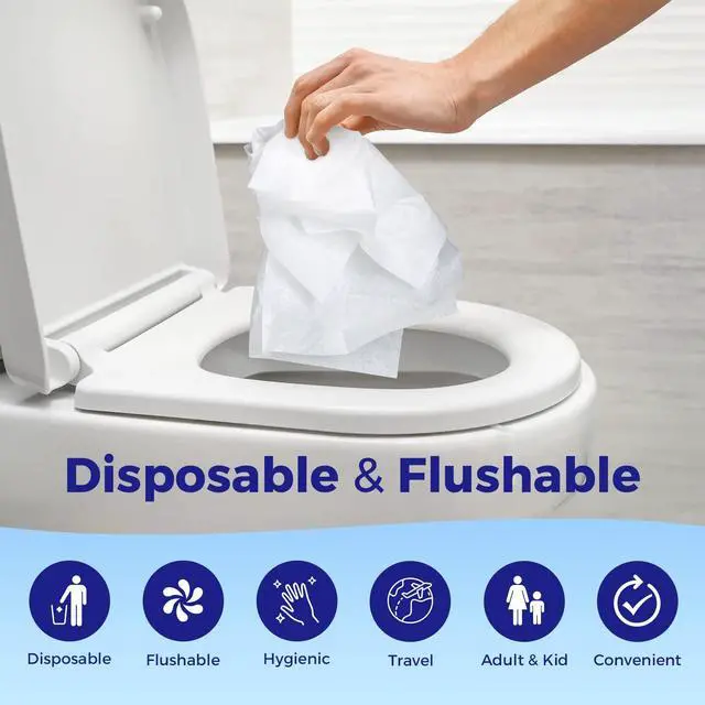 Alt view image 4 of 7 - Toilet Seat Covers Disposable (110 pack), XL Flushable Toilet Seat Covers Travel Paper Toilet Seat Cover for Kids Potty Training, Adults, Biodegradable Travel Essential Accessories for Airplane