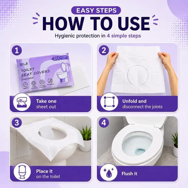 Alt view image 5 of 7 - Disposable Toilet Seat Covers (50 Pack) XL Flushable & Biodegradable Toilet Seat Cover for Travel, Airplane, Camping & Public Restrooms | Adults & Kids