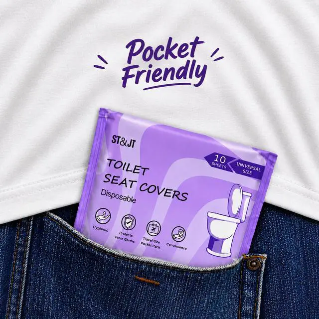 Alt view image 7 of 7 - Disposable Toilet Seat Covers (50 Pack) XL Flushable & Biodegradable Toilet Seat Cover for Travel, Airplane, Camping & Public Restrooms | Adults & Kids