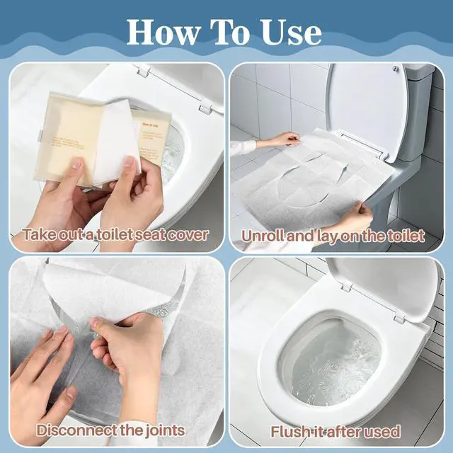 Alt view image 4 of 6 - Disposable Flushable Toilet Seat Covers - 10 Pack Individually Wrapped Portable Travel Liners, Biodegradable Paper for Airplane Hotel Camping Public Restrooms, Purse-Size Emergency Essential