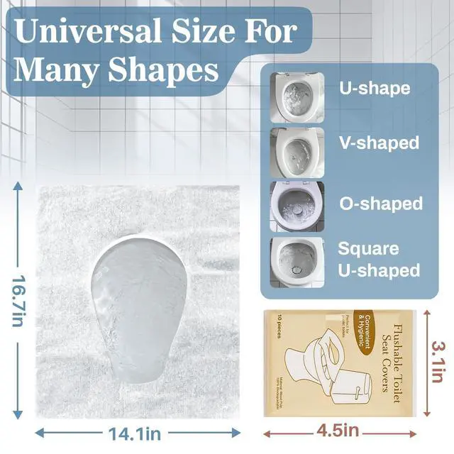 Alt view image 2 of 6 - Disposable Flushable Toilet Seat Covers - 10 Pack Individually Wrapped Portable Travel Liners, Biodegradable Paper for Airplane Hotel Camping Public Restrooms, Purse-Size Emergency Essential