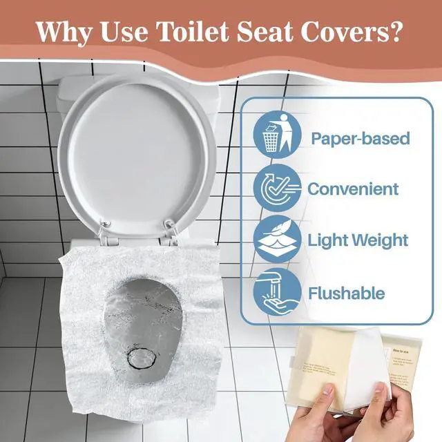 Alt view image 3 of 6 - Disposable Flushable Toilet Seat Covers - 10 Pack Individually Wrapped Portable Travel Liners, Biodegradable Paper for Airplane Hotel Camping Public Restrooms, Purse-Size Emergency Essential