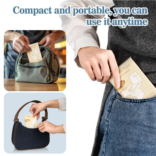 Alt view image 6 of 6 - Disposable Flushable Toilet Seat Covers - 10 Pack Individually Wrapped Portable Travel Liners, Biodegradable Paper for Airplane Hotel Camping Public Restrooms, Purse-Size Emergency Essential