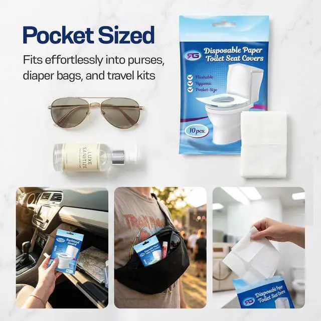 Alt view image 4 of 7 - Disposable Toilet Seat Covers - Flushable Paper Travel Pack - 50 Count (5 Resealable 10-Packs) - Portable Potty Training & Bathroom Hygiene Essentials for Adults & Kids