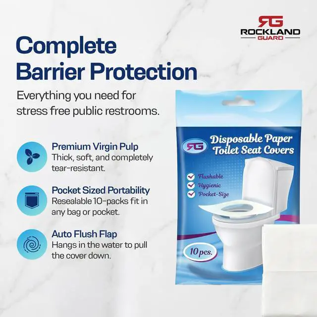 Alt view image 2 of 7 - Disposable Toilet Seat Covers - Flushable Paper Travel Pack - 50 Count (5 Resealable 10-Packs) - Portable Potty Training & Bathroom Hygiene Essentials for Adults & Kids