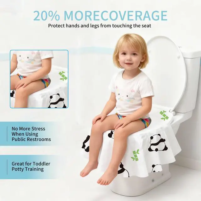 Alt view image 3 of 7 - 20 Pack Toilet Seat Covers Disposable, Waterproof, Ideal for Kids and Adults, Extra Large, Individually Wrapped, Toddlers Potty Training in Public Restrooms, Airplane, Trip - Panda Designs
