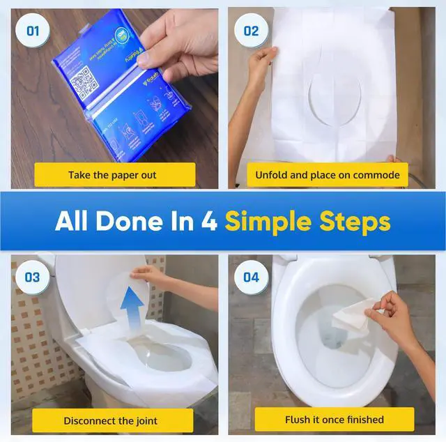 Alt view image 4 of 7 - Toilet Seat Covers Disposable Flushable Travel Pack of 50, XL Biodegradable Paper Toilet Seat Covers for Adults & Kids, Public Restroom, Airplane & Camping Travel Essentials