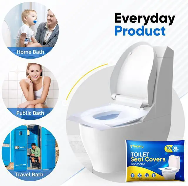Alt view image 7 of 7 - Toilet Seat Covers Disposable Flushable Travel Pack of 50, XL Biodegradable Paper Toilet Seat Covers for Adults & Kids, Public Restroom, Airplane & Camping Travel Essentials