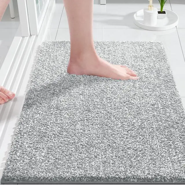 Alt view image 2 of 7 - Toilet Rugs U Shaped Washable, Soft Absorbent Microfiber Bathroom Rugs, Non Slip Quick Drying Shaggy Bath Mat,Contour Bathroom Mats for Toilet Base, Home Essentials,24x20,Grey and White