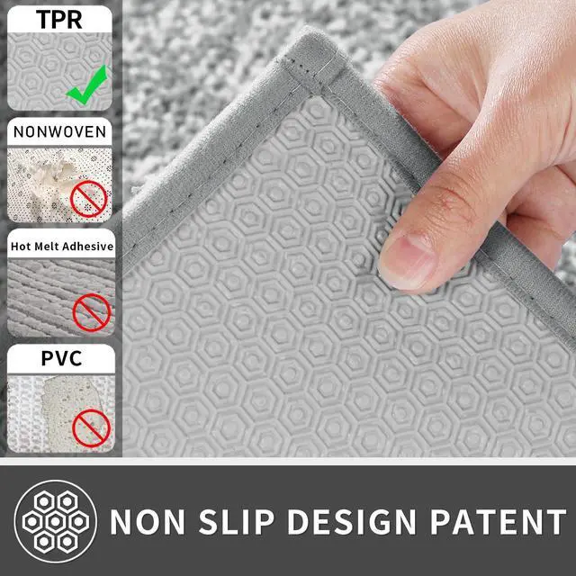 Alt view image 5 of 7 - Toilet Rugs U Shaped Washable, Soft Absorbent Microfiber Bathroom Rugs, Non Slip Quick Drying Shaggy Bath Mat,Contour Bathroom Mats for Toilet Base, Home Essentials,24x20,Grey and White