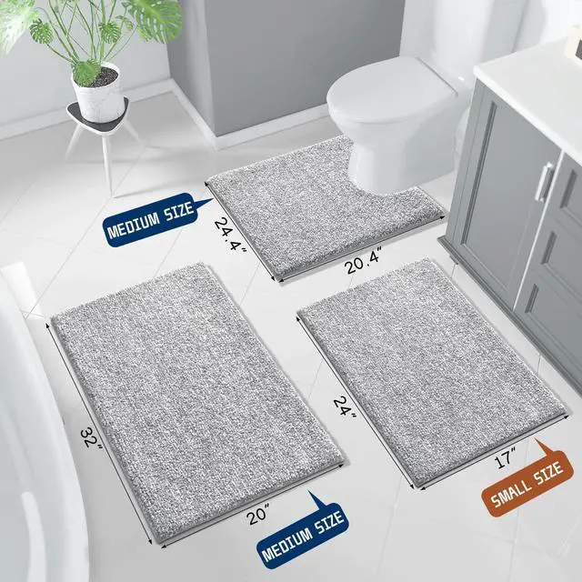 Alt view image 7 of 7 - Toilet Rugs U Shaped Washable, Soft Absorbent Microfiber Bathroom Rugs, Non Slip Quick Drying Shaggy Bath Mat,Contour Bathroom Mats for Toilet Base, Home Essentials,24x20,Grey and White