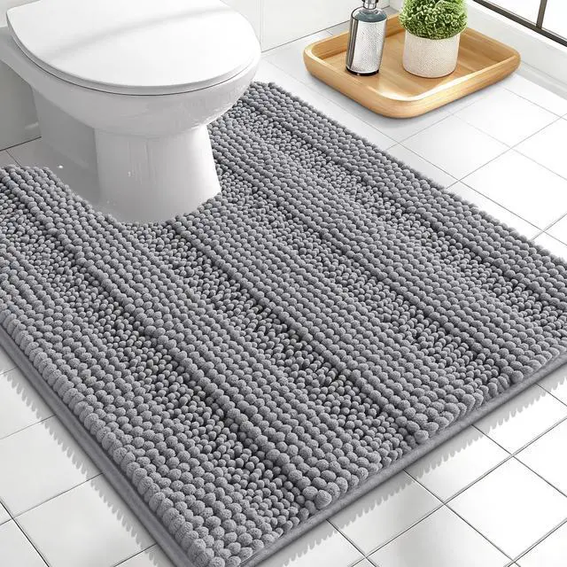 Main image of Thick Toilet Rugs U-Shaped 24x20, Extra Soft Absorbent Chenille Striped Contour Bathroom Rugs for Toilet, Dry Quickly, Machine Washable, Non-Slip Bath Mat, Grey