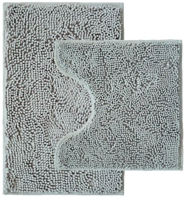 Main image of Bathroom Rugs Sets 2 Piece,Super Absorbent Chenille Bath Mats and U-Shaped Toilet Rug,Strong PVC Non Slip Backing,Microfiber Washable Dry Quickly Bath Mats for Bathroom(20"x32"+20"x20"U, Light Grey)