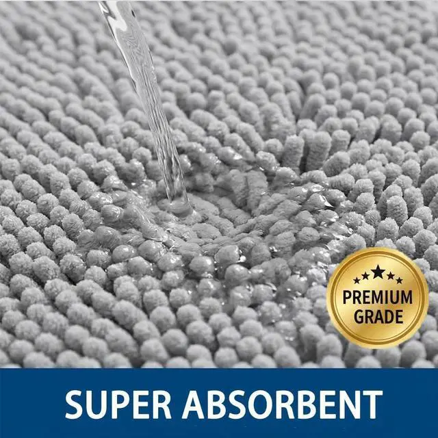 Alt view image 4 of 7 - Bathroom Rugs Sets 2 Piece,Super Absorbent Chenille Bath Mats and U-Shaped Toilet Rug,Strong PVC Non Slip Backing,Microfiber Washable Dry Quickly Bath Mats for Bathroom(20"x32"+20"x20"U, Light Grey)