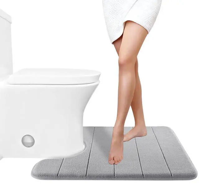 Main image of Memory Foam Toilet Bath Mat U-Shaped, Commode Contour Rug, Soft and Comfortable, Super Water Absorption, Non-Slip, Thick, Machine Wash and Easier to Dry for Bathroom, 24 X 20 Inches, Grey