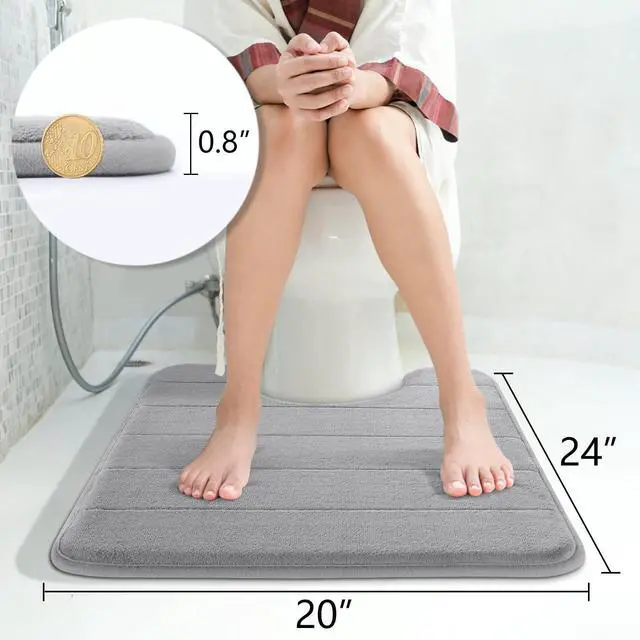 Alt view image 2 of 7 - Memory Foam Toilet Bath Mat U-Shaped, Commode Contour Rug, Soft and Comfortable, Super Water Absorption, Non-Slip, Thick, Machine Wash and Easier to Dry for Bathroom, 24 X 20 Inches, Grey
