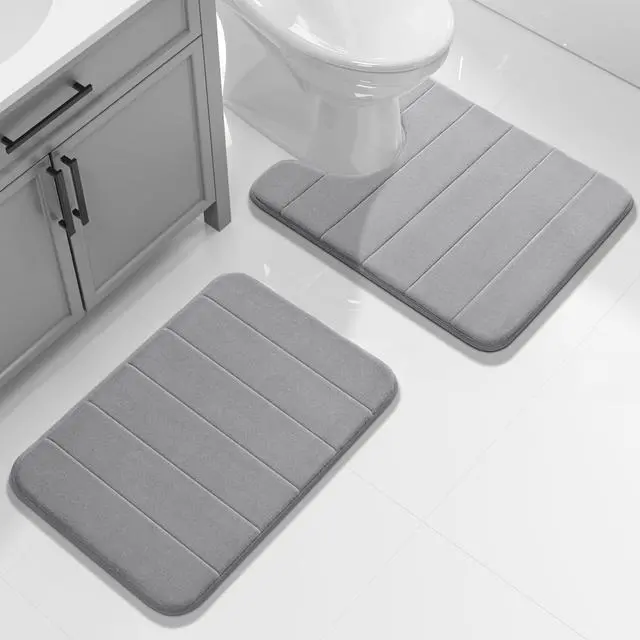 Alt view image 6 of 7 - Memory Foam Toilet Bath Mat U-Shaped, Commode Contour Rug, Soft and Comfortable, Super Water Absorption, Non-Slip, Thick, Machine Wash and Easier to Dry for Bathroom, 24 X 20 Inches, Grey