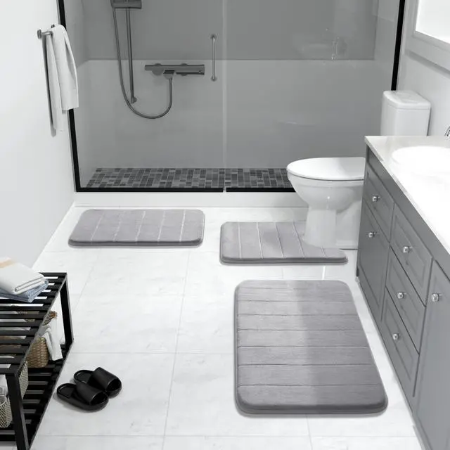 Alt view image 7 of 7 - Memory Foam Toilet Bath Mat U-Shaped, Commode Contour Rug, Soft and Comfortable, Super Water Absorption, Non-Slip, Thick, Machine Wash and Easier to Dry for Bathroom, 24 X 20 Inches, Grey