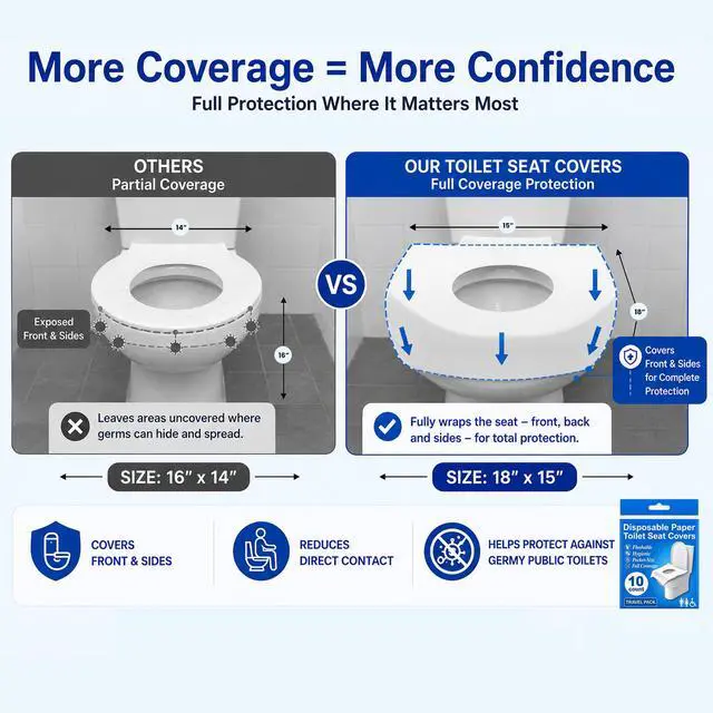 Alt view image 3 of 7 - Disposable Toilet Seat Covers Flushable XL 50 Pack Adults & Kids Potty Training Travel Toilet Seat Cover 100% Biodegradable Public Restroom Protection for Airplane, Camping, Festivals