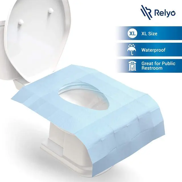 Alt view image 3 of 7 - 20 Pack XL Disposable Toilet Seat Covers Waterproof Toilet Cover Sheets with Adhesive Tabs for Adults, Kids & Toddlers, Travel, Public Restrooms, Airplane, Camping
