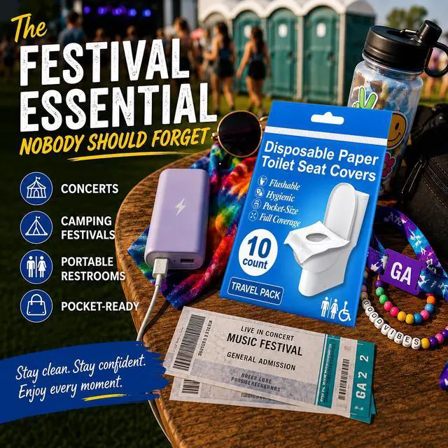 Alt view image 5 of 7 - Disposable Toilet Seat Covers Flushable XL 50 Pack Adults & Kids Potty Training Travel Toilet Seat Cover 100% Biodegradable Public Restroom Protection for Airplane, Camping, Festivals
