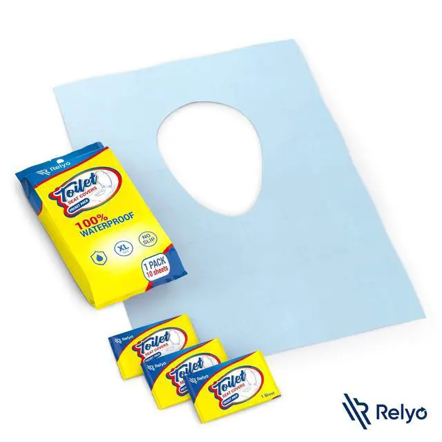 Alt view image 7 of 7 - 20 Pack XL Disposable Toilet Seat Covers Waterproof Toilet Cover Sheets with Adhesive Tabs for Adults, Kids & Toddlers, Travel, Public Restrooms, Airplane, Camping