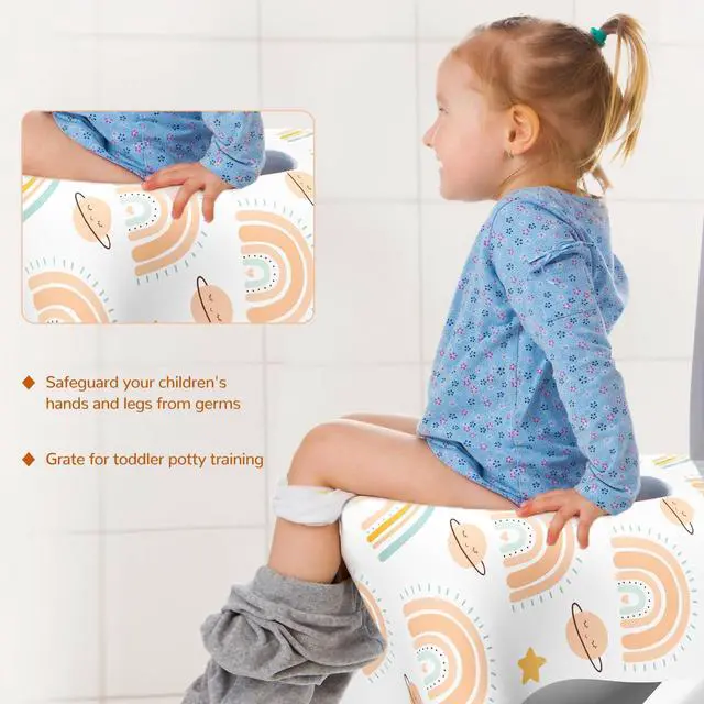 Alt view image 3 of 7 - 30 Pack Toilet Seat Covers Disposable, Individually Wrapped for Travel, Large Waterproof Potty Covers for Kids and Adults,Toddler Potty Training for Public Restroom, Airplane, Trip - Rainbow