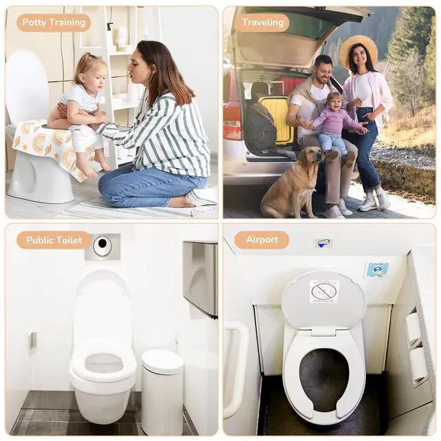Alt view image 6 of 7 - 30 Pack Toilet Seat Covers Disposable, Individually Wrapped for Travel, Large Waterproof Potty Covers for Kids and Adults,Toddler Potty Training for Public Restroom, Airplane, Trip - Rainbow
