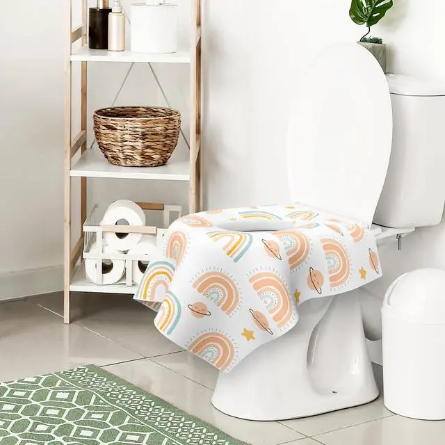 Alt view image 7 of 7 - 30 Pack Toilet Seat Covers Disposable, Individually Wrapped for Travel, Large Waterproof Potty Covers for Kids and Adults,Toddler Potty Training for Public Restroom, Airplane, Trip - Rainbow